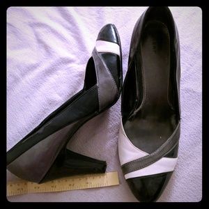 Black, silver, white heels